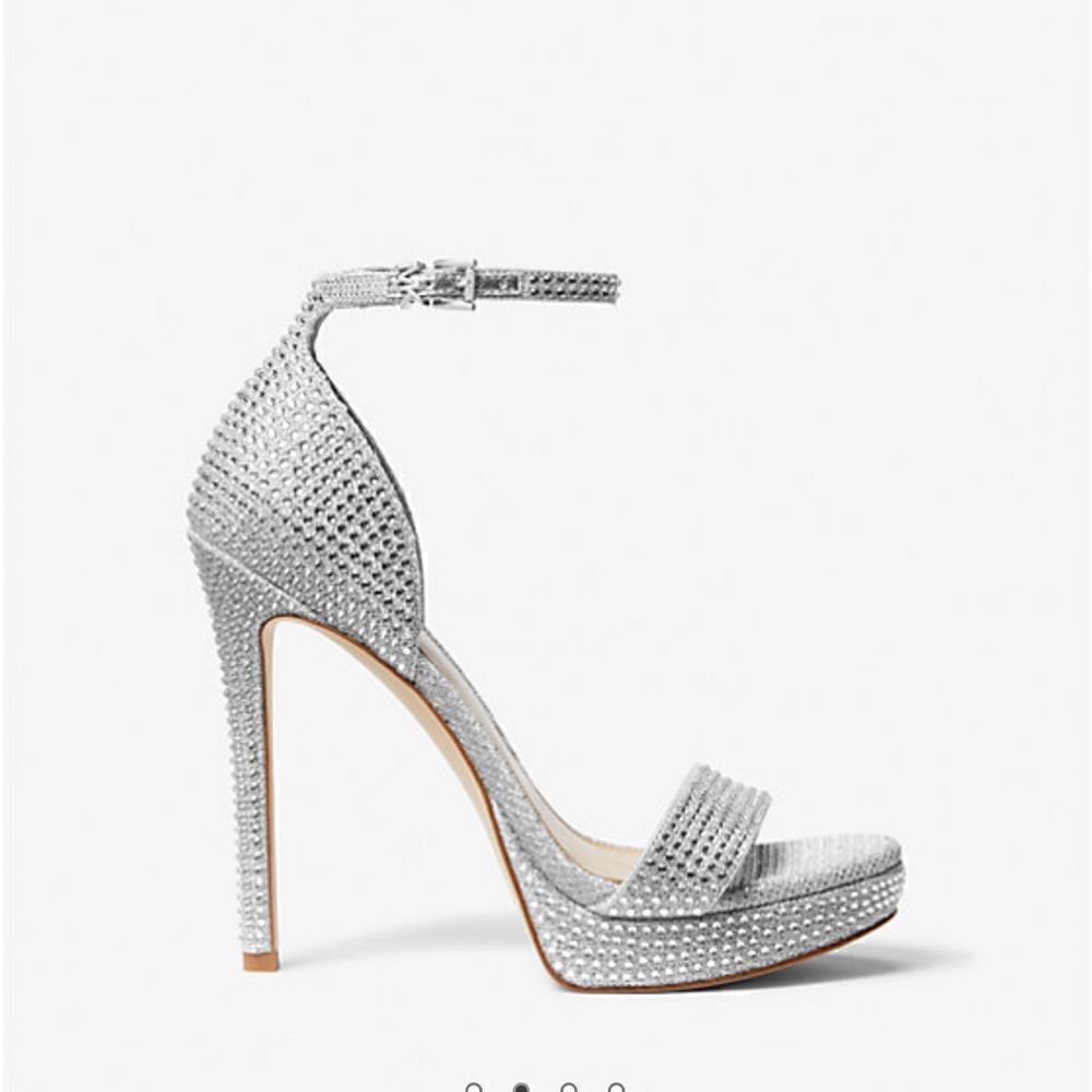 Michael Kors Jordyn Embellished Glitter Chain Mesh Platform Sandals Size 7